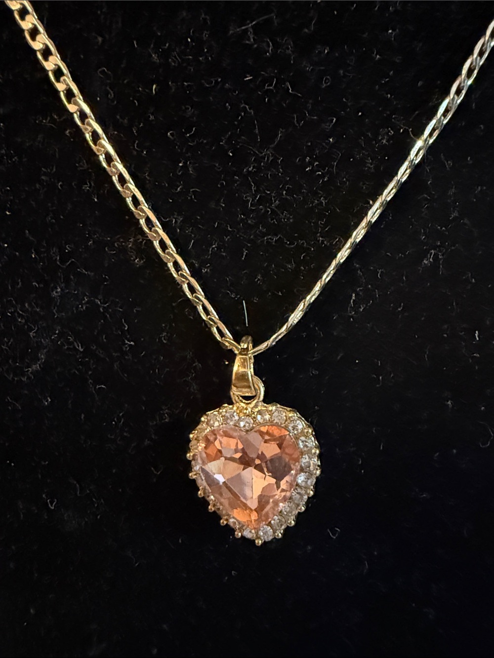 Heart Pendant Necklace with Pink Crystal and Gold Chain stainless steel